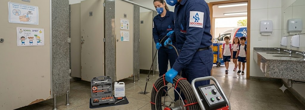 Profissional realizando Desentupimento e Manutenção Preventiva para Escolas, Colégios e Creches em Barra Velha