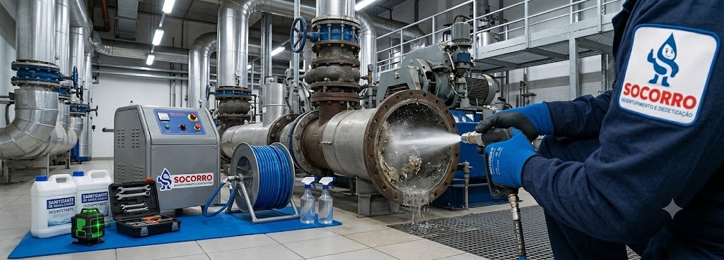 Profissional realizando Desentupimento, Hidrojateamento e Manutenção Preventiva Industrial em Barra Velha