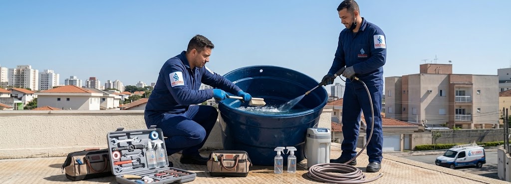 Profissional realizando Limpeza e Higienização de Caixas D'água em Barra Velha